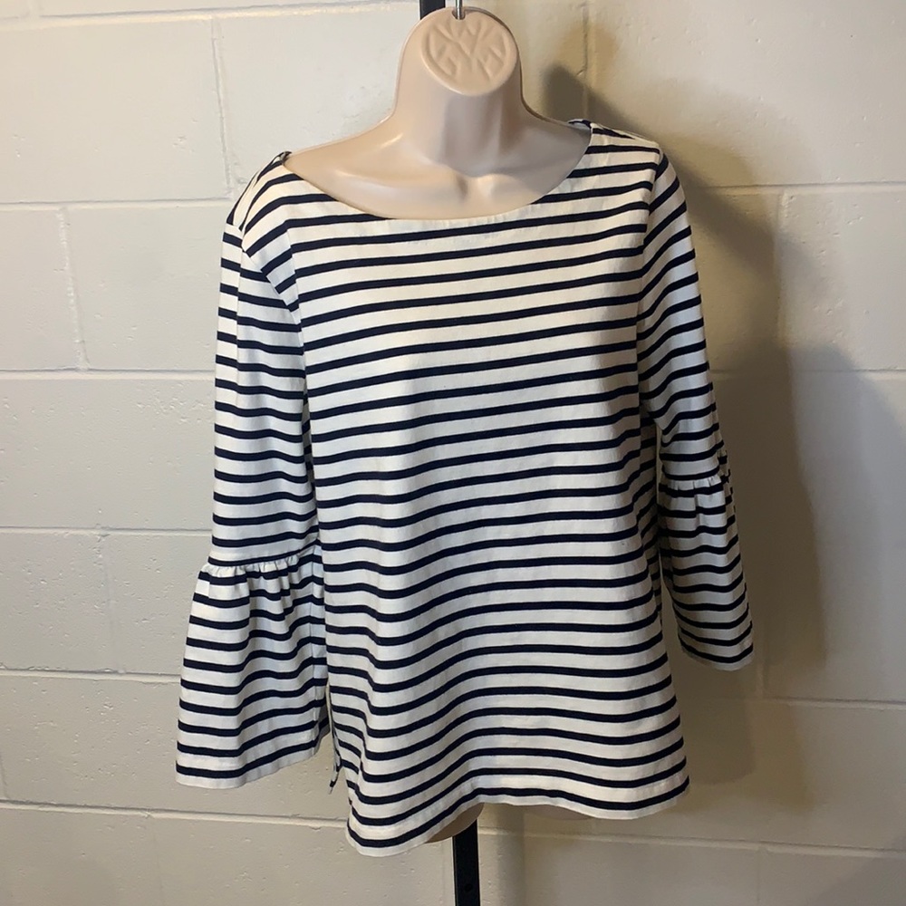 J. Crew/ stripped white and navy blue 3/4 shirt/ MEDIUM